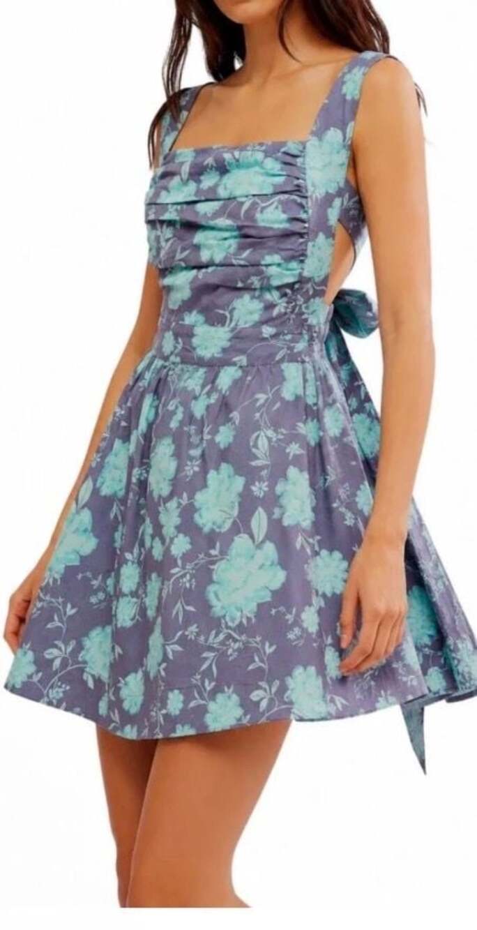 Free People Meet Me in Maui Ocean Combo Floral Mini Dress Size S Boho Y2K